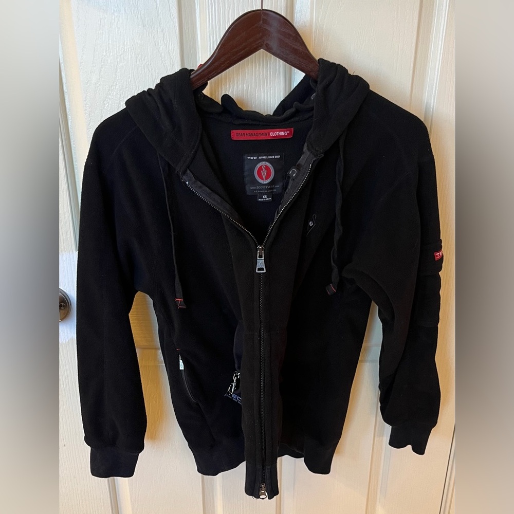 SCOTTeVEST Full Zip Black Fleece Hooded Jacket, Men’s XS (women’s S/M)